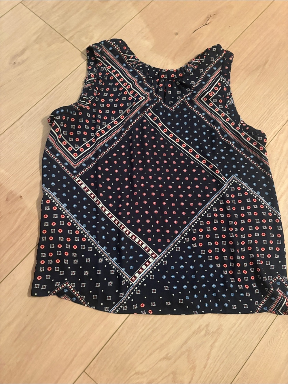 LOFT Navy Bandana Print Tank Top with Red & Light Blue Accents